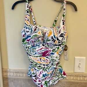 Anne Cole White Multicolor Paisley tankini top NWT